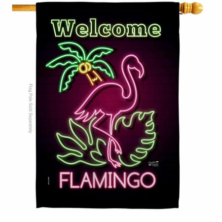 PATIO TRASERO Welcome Neon Flamingo Summertime Tropical 28 x 40 in. Double-Sided Vertical House Flags PA4075108